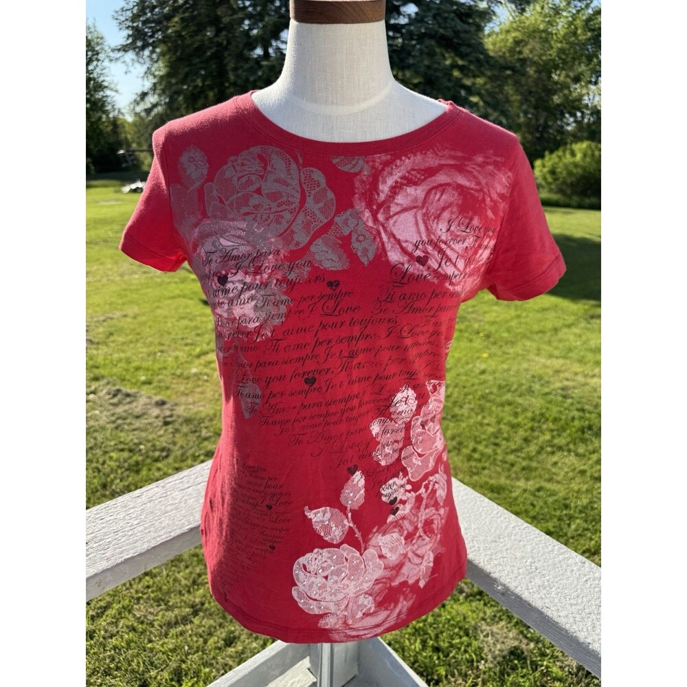Y2K Ransom Red Graphic Tee Grunge Alt Punk Rock Love Whimsigoth Bling Rose Med